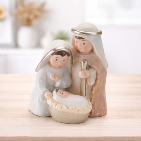 Melrose 5.75" Neutral Toned Holy Family Nativity Figurines, 4ct.